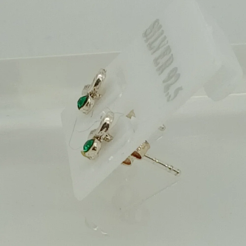 Sterling Silver 925 Mermaid Tail Stud Earrings Green Crystal Nautical Jewelry‎